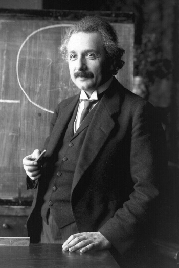 Albert Einstein in 1921, during a lecture in Vienna.