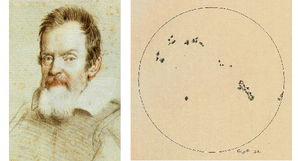 Sketch of Galileo with sunspots