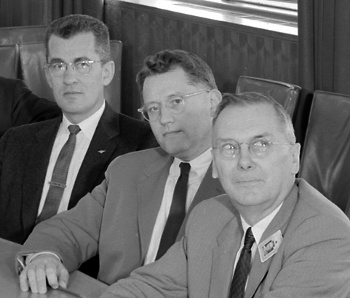 Guyford Stever (center), May 26, 1958.