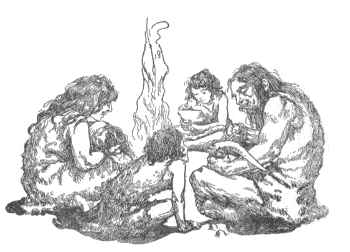 Stone Age family around a campfire