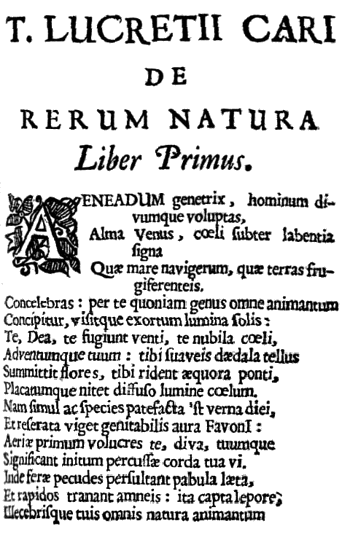 Title page of a 1675 edition of De Rerum Natura