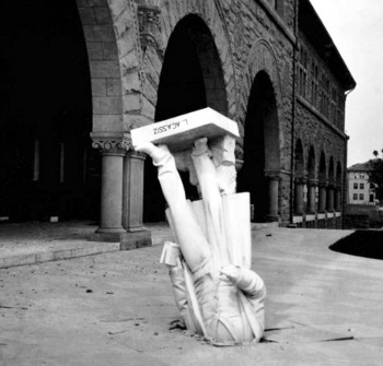 Louis Agassiz statue, Stanford University, after the San Francisco earthquake of 1906