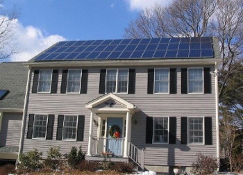 Photovoltaic panels on the roof of a residence near Boston, Massachusetts