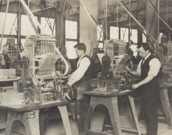 Workers producing Edison storage batteries.
