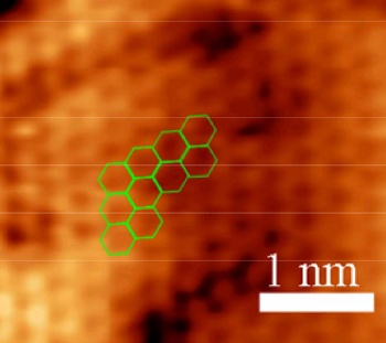 Atomically-resolved scanning tunneling microscope image of graphene on Copper
