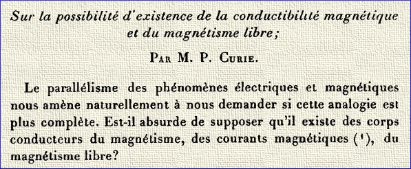 Pierre Curie remark on magnetic monopoles