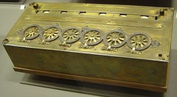 A Pascaline, a mechanical calculator invented by Blaise Pascal