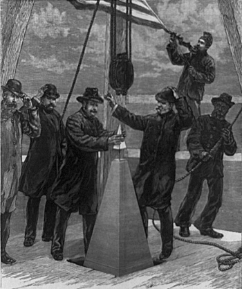 Fitting the aluminum apex on the Washington Monument, 1884