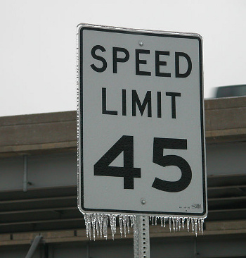 Icicles on speed limit sign