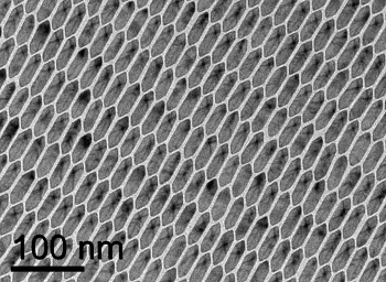 Nanoscale honeycomb pattern of hexagonal crystallites.