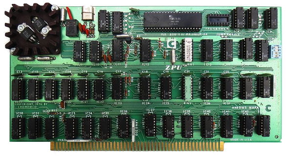 A Cromemco S-100 bus ZPU card, 1976.  This card used a Zilog Z-80 microprocessor.
