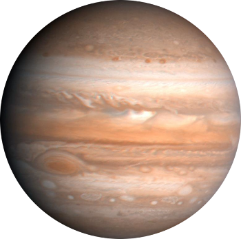 Jupiter, as imaged by the Voyager spacecraft.