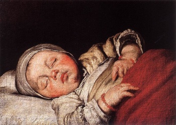 Sleeping Child, oil painting by Bernardo Strozzi (1581-1644)
