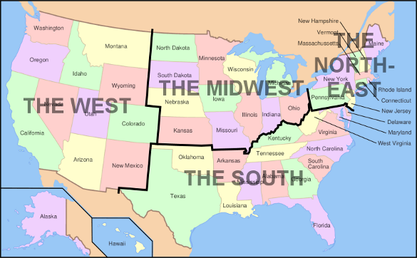 Five major regions of the US