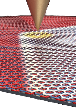 Scanning tunneling microscopy tip modification of graphene.