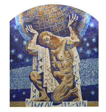 A mosaic of Atlas holding the Earth