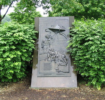 Monument marking the War of the Worlds landing site at Grover's Mill, New Jersey