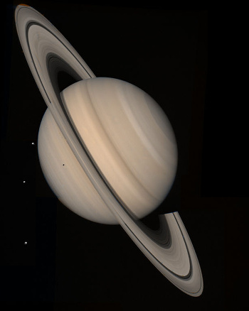 The planet, Saturn, as imaged by the Voyager 2 spacecraft