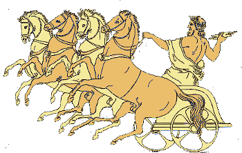 Zeus in his war chariot wielding a thunderbolt