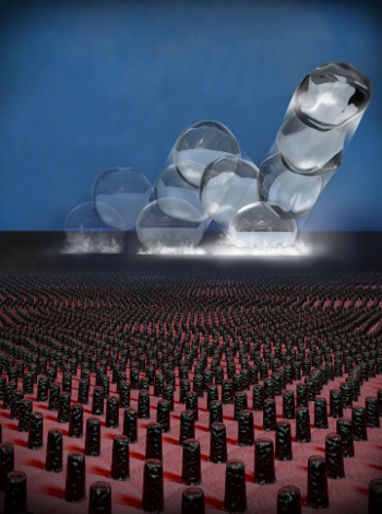 Artist's impression of a droplet bouncing from a microstructured silicon surface (ETH-Zurich).