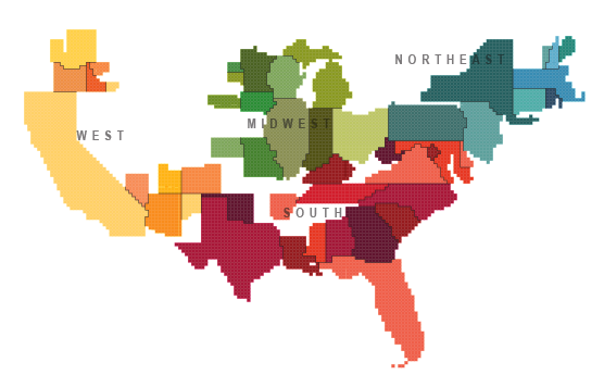 Cartogram of the US population in 2010 (US Census data)
