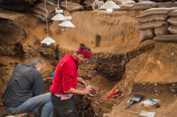 Archaeologists at work in Blombos Cave, South Africa