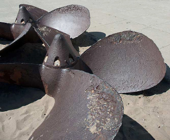 Cavitation damage on a ship propeller (NPS)