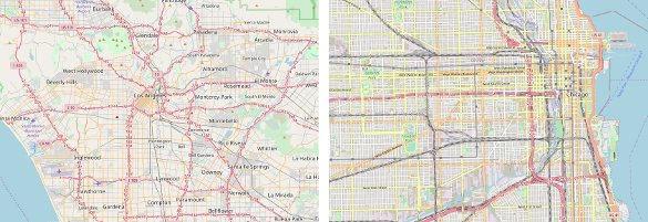 Street layouts of Los Angeles and Chicago