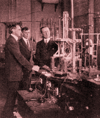 Left to right, Willis R. Whitney, Irving Langmuir, and Guglielmo Marconi