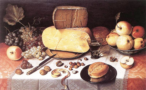 Floris van Dyck, Still-Life with Fruit, Nuts and Cheese, 1613.