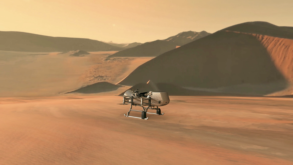 NASA's Dragonfly drone at Titan in an artist's conception.
