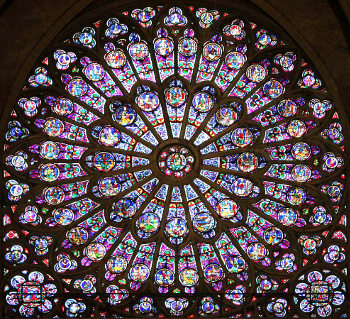 The stained glass rose window of the Notre Dame cathedral