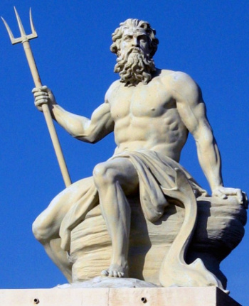 A sculpture of the Greek god of the sea,Poseidon (Neptune in Roman mythology), at the Port of Copenhagen