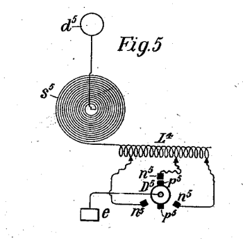 Fig. 5 from US patent 725,605, 'Method of Signaling,' March 17, 1903, by Nikola Tesla