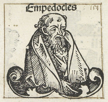 Empedocles, as depicted in a 1463 engraving by Neurenberg printmakers Michel Wolgemut and Wilhelm Pleydenwurff