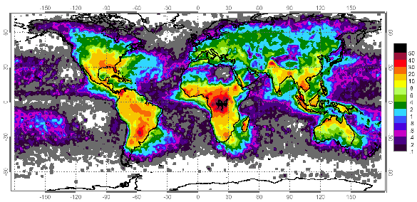 Global probability of lightning strikes (NSSTC Lightning Team)