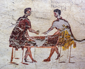 Pompeian tavern wall painting of dice-players quarreling