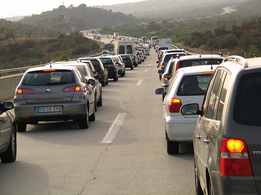 Congestion caused by a road accident, Algarve, Portugal